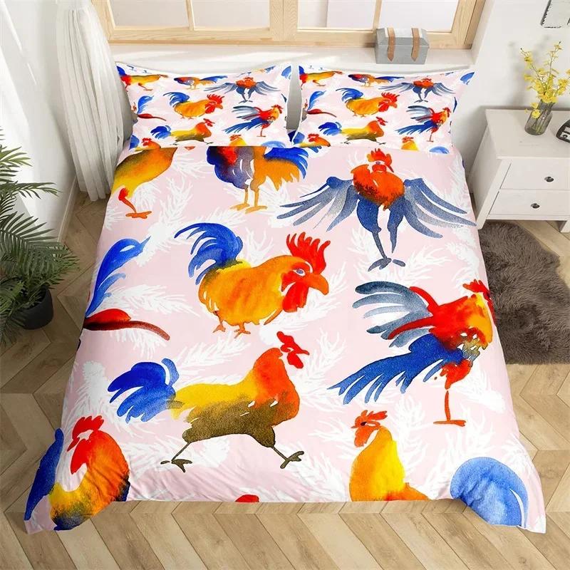 Hahn Bettwäscheset Bauernhoftier Bequem Bettdeckenbezug Steppdecke Kissenbezug Bettwäscheset Kinder Schlafzimmer Dekoration Heimtextil