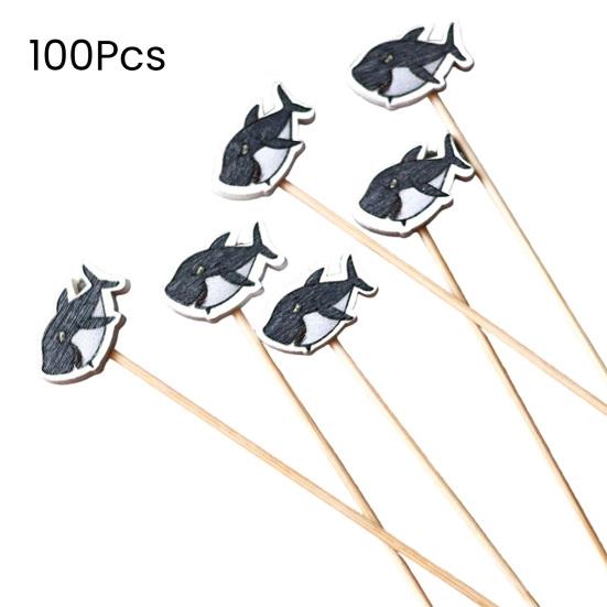 100PCS Disposable Fruit Tags, Crabs Octopuses Dolphins Decor Bamboo Skewers, with Sharp Tip Cocktail Sticks, for Pool Parties Restaurants Banquets