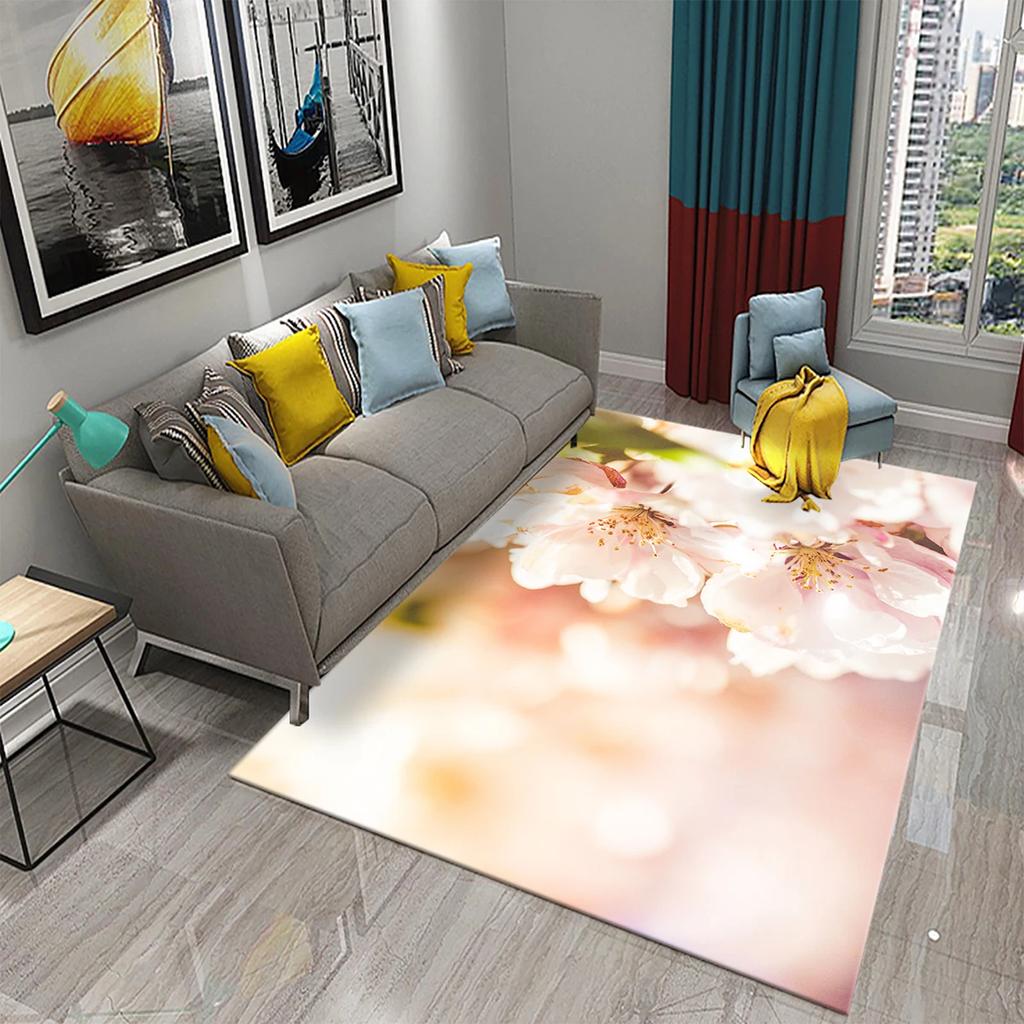 3D Pink Peach Blossom Carpet Living Room Coffee Table Area Mats Balcony Bedroom Decoration Rugs Kitchen Bathroom Anti-slip Rugs