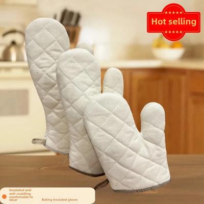 Extended Heat-Resistant Cotton Oven Gloves - Thickened for Kitchen, Microwave, Baking, and Anti-Scalding Protection