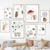 Boho Cartoon Bear Hedgehog Mouse Balloon Leaf Posters Art Prints Canvas Painting Wall Picture For Baby Kids Room Home Decoration