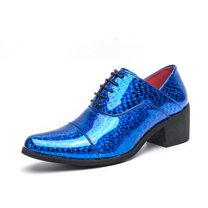 Men's Glossy Leather High Heel Shoes, Large Size, 6cm Height Increase, Trendy Nightclub Style for Spring and Autumn