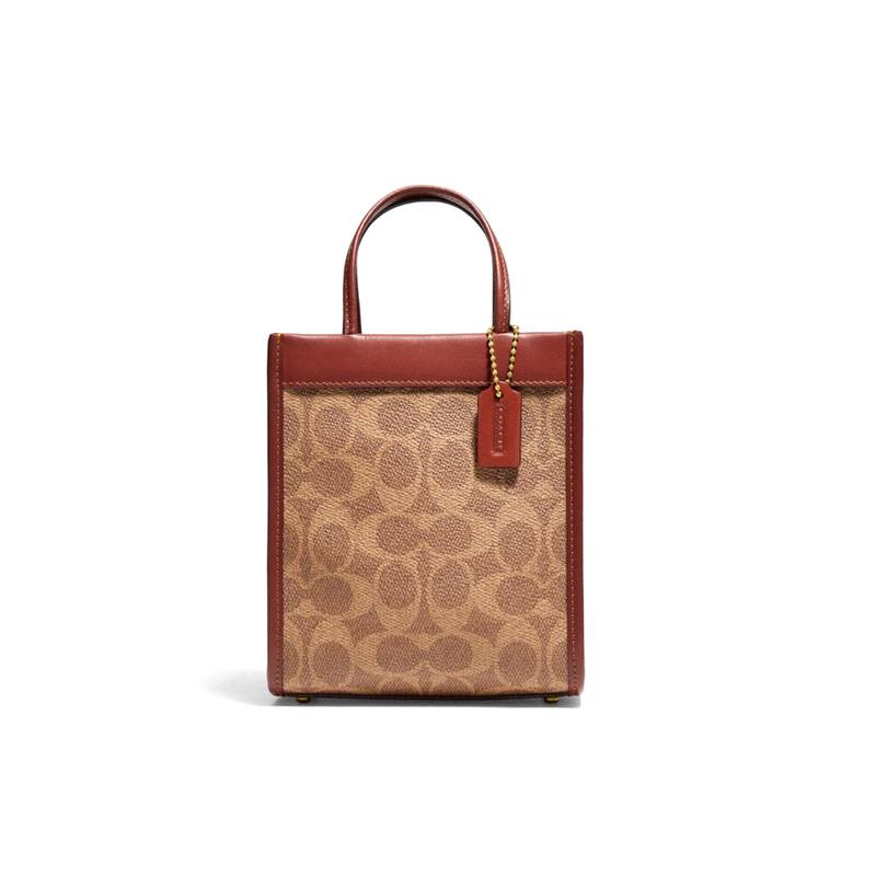 

COACH handbag Cashin 14 Classic Aged Full Print Color Block PVC Leather Tote Bag Tote Bag Shopping Bag Mobile Phone Bag Crossbody Shoulder Bag Regular коричневий