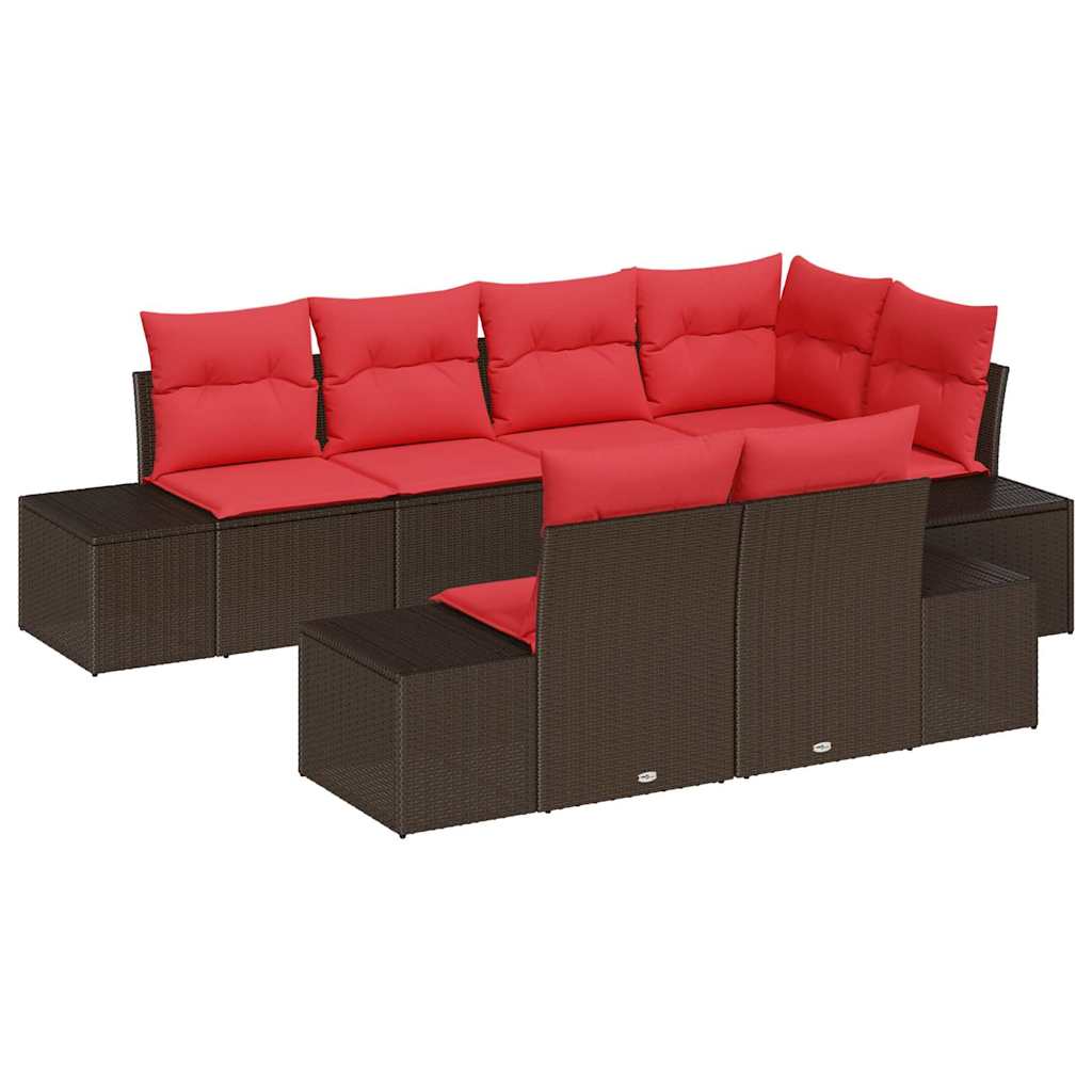 7 Piece Brown Garden Sofa Set with Cushions