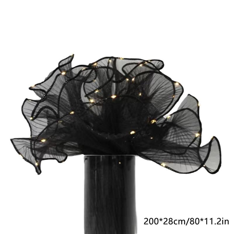 1Pcs Led Flower Wrapping Paper With Lights Lace Mesh Wave Yarn Florist Bouquet Packaging Decoration Wedding Birthday Gifts