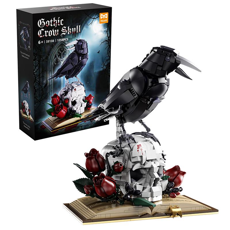 Dark Academia Gothique Crâne de Corbeau Briques de Construction MOC Corbeau Sinistre Décor de Bureau Briques Créatives Jouet d'Assemblage Cadeaux de Fêtes 1358Pcs
