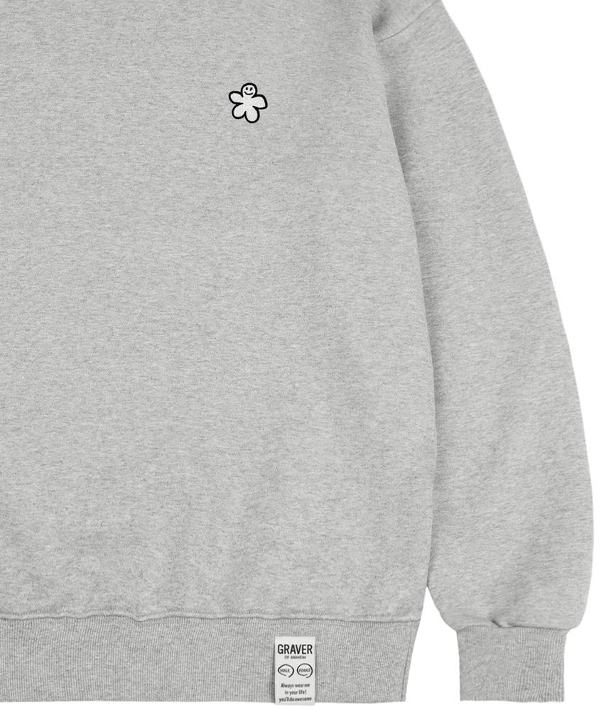 GRAVER [Unisex] White Odd Flower Embroidered Sweatshirt_Gray