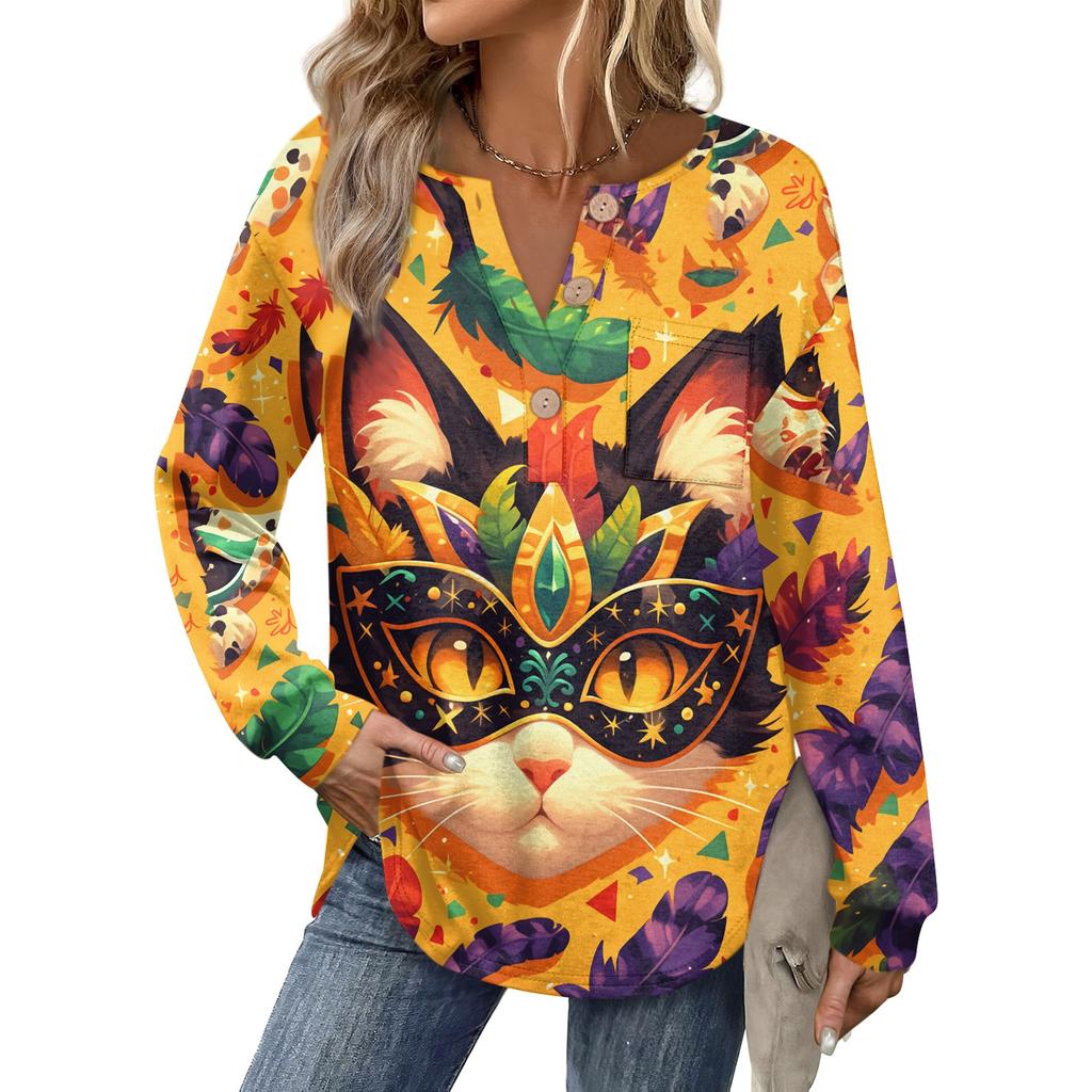 Women's Carnival Printed Fashion Long Sleeve Button Hoodie Top
