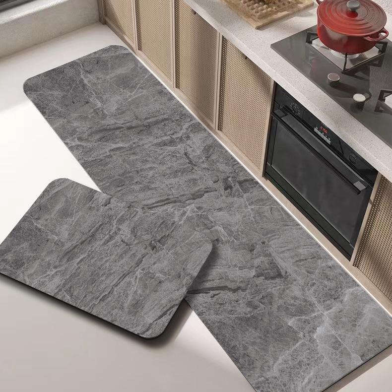 Household Marbled Long Strip Kitchen Non-slip Mat Light Luxury Plain Bathroom Absorbent Mat Door Mat