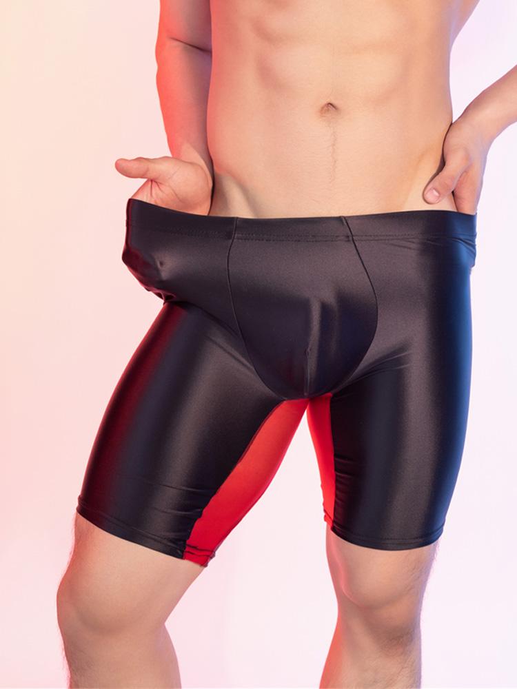 Sexy Men Satin Smooth Boxer Gym Elastic Shorts Oil Glossy Shiny Fitness Shorts Patchwork Breathable U Bulge Pouch Bottom Wear