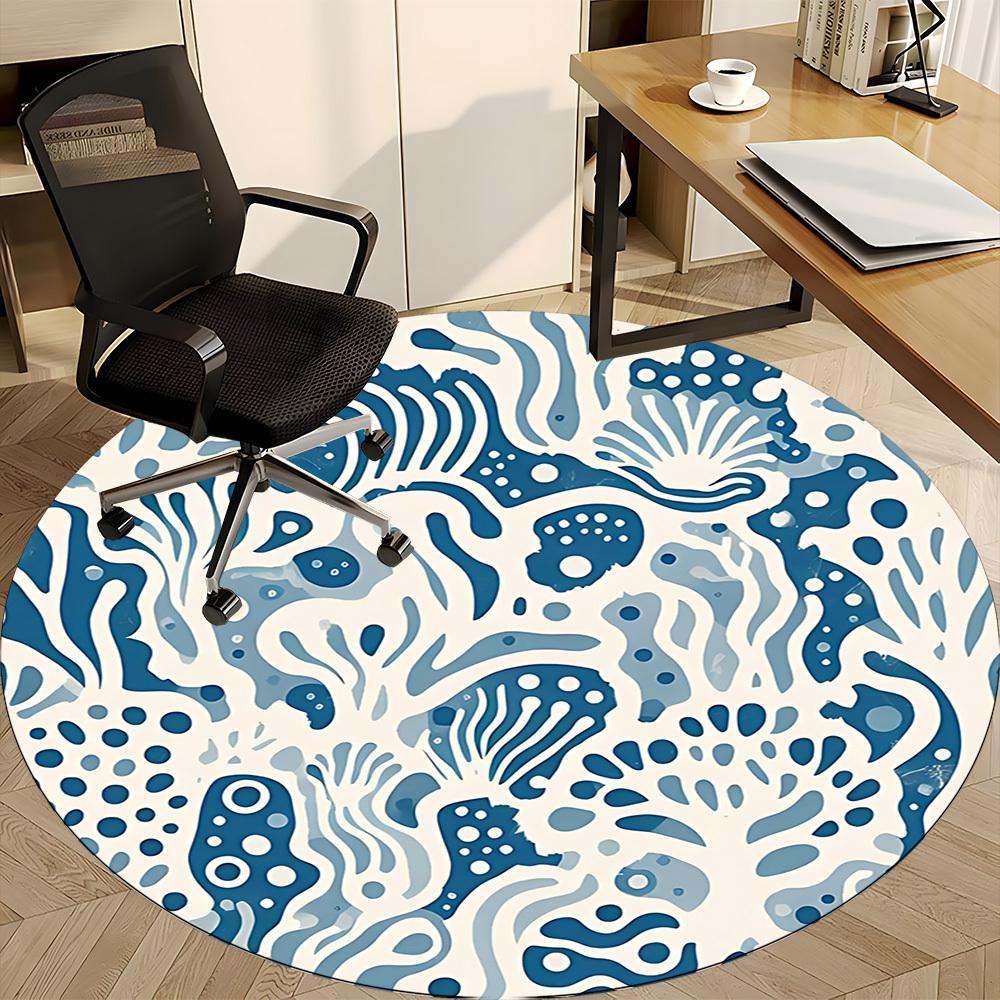 1pc Oceanic Marine Office Round Area Rug, Indoor Mat Suitable For Office, Under Office Chairs Bedroom Living Room Home Decor, Room Deco