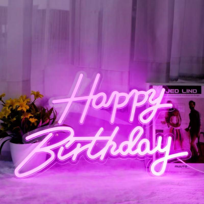 Happy Birthday LED Neon Sign - Acrylic Backplate Decoration Light