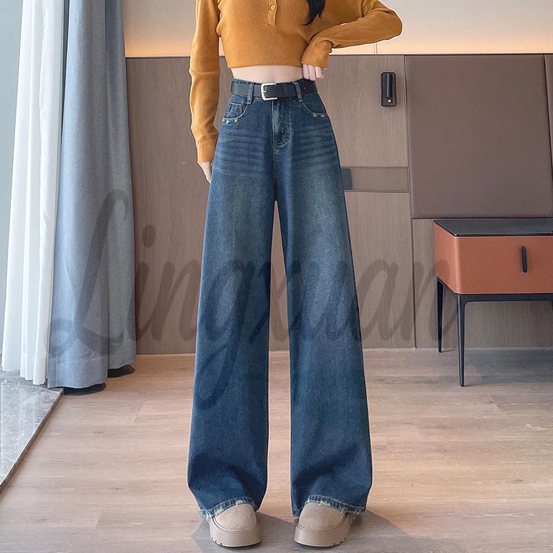 Petite Women s Wide-Leg Ripped & Embroidered Jeans - New 2026 Spring/Autumn Cool, Loose, Sassy Style S