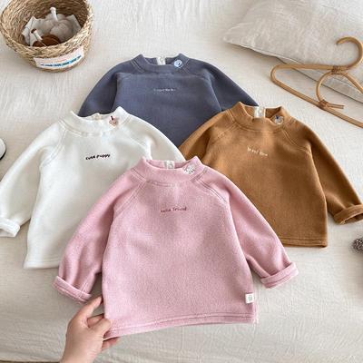 2025 Winter Kids' Fleece Base Layer: Girls' Half-High Neck, Boys' Embroidered Cartoon Top