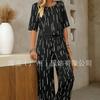New European and American Women's Clothing Round Neck Short-sleeved Printed Top Plus Printed Trousers Casual Suit Two-piece Set