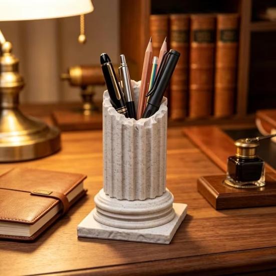 Vintage Roman Pillar Pen Holder, 3D Printed Column Stationery Container, Decorative Pencil Organizer Box for Home Office Desk