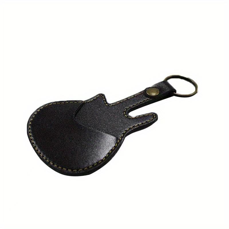 

Leather Guitar Pick Bag Guitar Pick Holder Case Guitar Shape with Key Ring 5pcs Celluloid Picks String Instrument Accessories