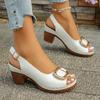 Summer 2025 New Fish Mouth Hollow Buckle Plus Size Women's Block Heeled Sandals
