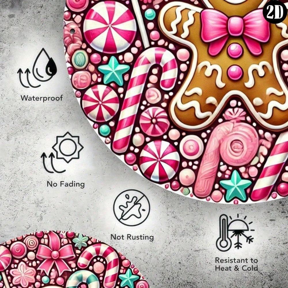 Vintage Gingerbread Girl Round Metal Wall Art Pink Christmas Decor Kitchen Home Sign