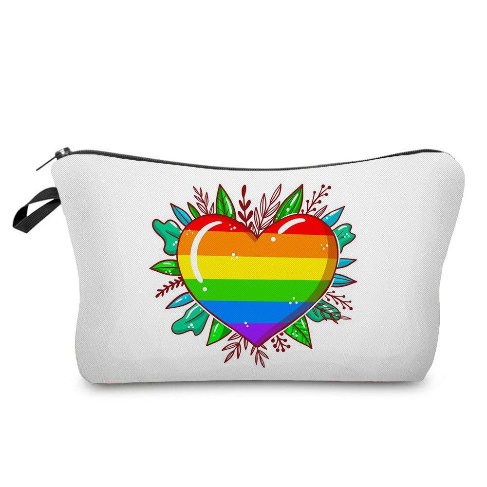 Women Rainbow heart Print Cosmetic Bag Toiletries Organize Travel Storage Case 6374 CLE