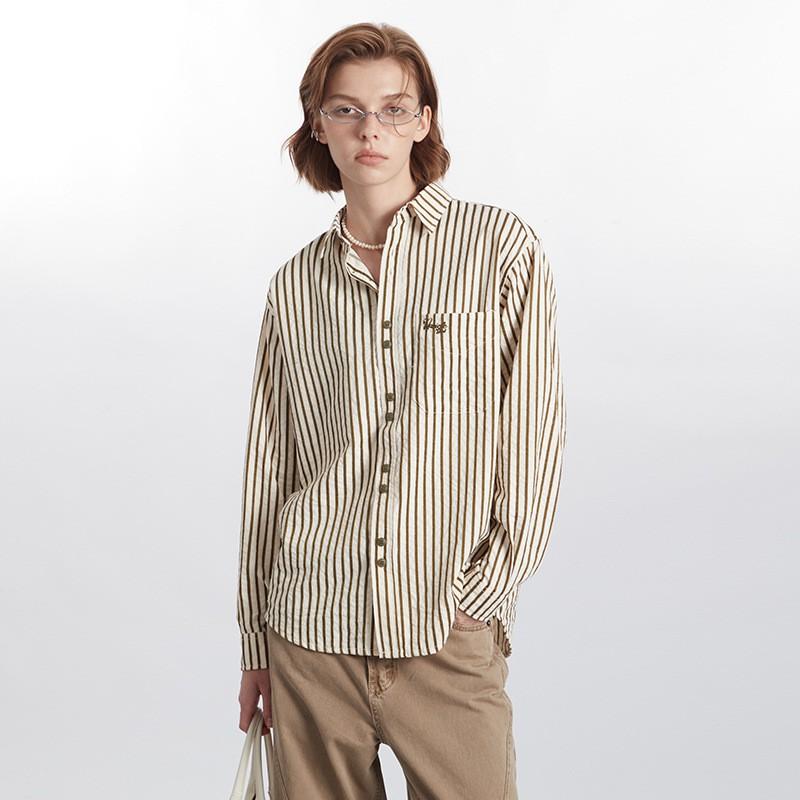 Womens Striped Shirt '' Fall Winter Vintage Loose Long Sleeve Button Up Casual Top