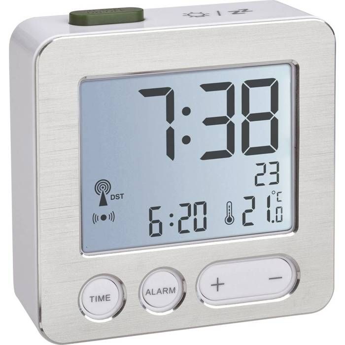 Tfa dostmann 60.2545.54 radiopiloté(e) réveil argent, aluminium (brossé) heures de réveil 1
