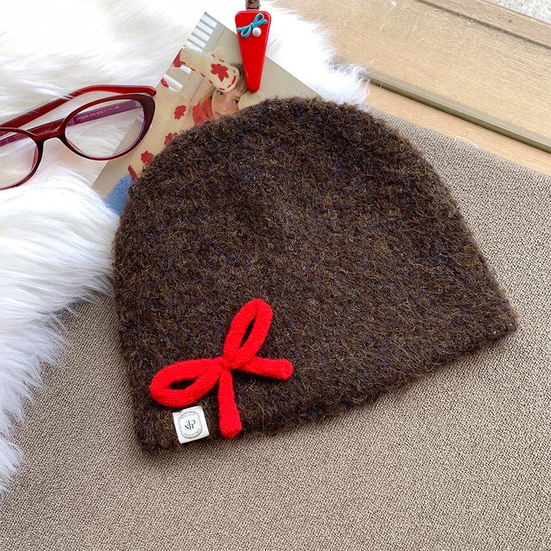 

Korean Bow Red Knitted Hat Women In 2025 Warm Head Circumference Hood Cover Cold Average size 55-59cm кофейный