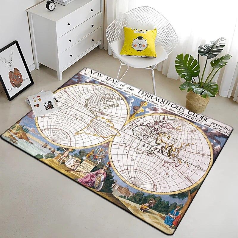 Retro navigace Mapa Vzor Dekorativní čtvercový koberec Moderní dům Obývací pokoj Podlaha Matná Ložnice Koberec Umění Plakát Podložka Vějíře Dárek
