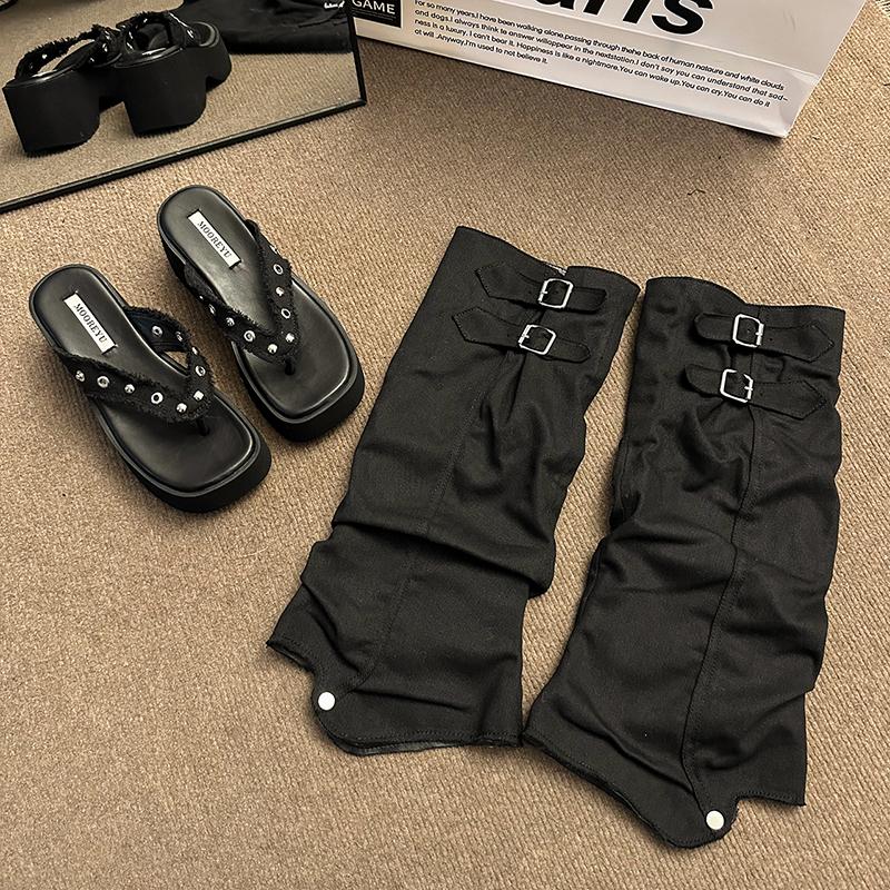 

трендовые роскошные дизайнерские летние женские высокие сапоги, модные съемные женские элегантные шлепанцы на платформе на плоской подошве, женская обувь Size 35(foot 22.5cm) чёрный