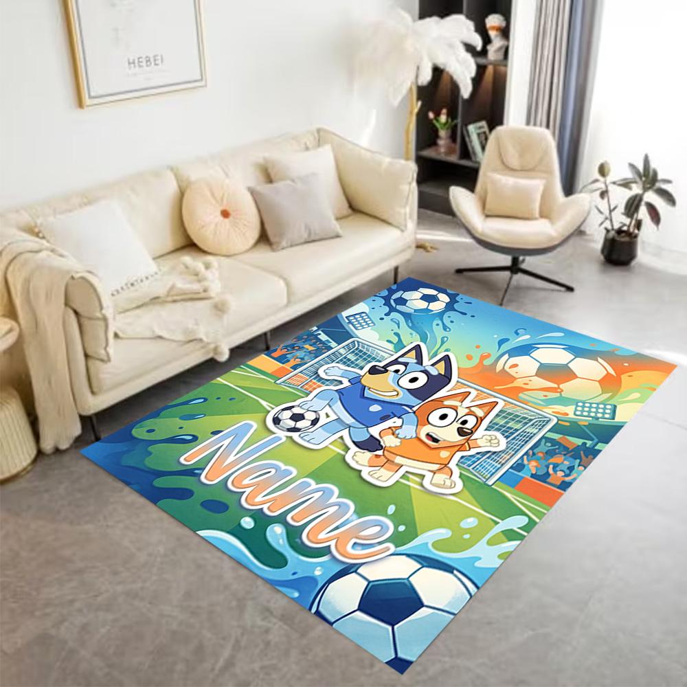Soccer Fun Bluey Personalized Name Floor Rug Office Rug Perfect for Balcony Game Room Hallway Dormitory Anti-slip Rug Anime Office Decor Spiritual Gif