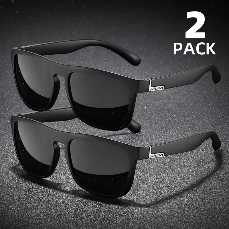 2PCS Fashion Square Polarized Sunglasses Men Vintage Plastic Male Sun Glasses Women Stylish Black Sport Shades UV400