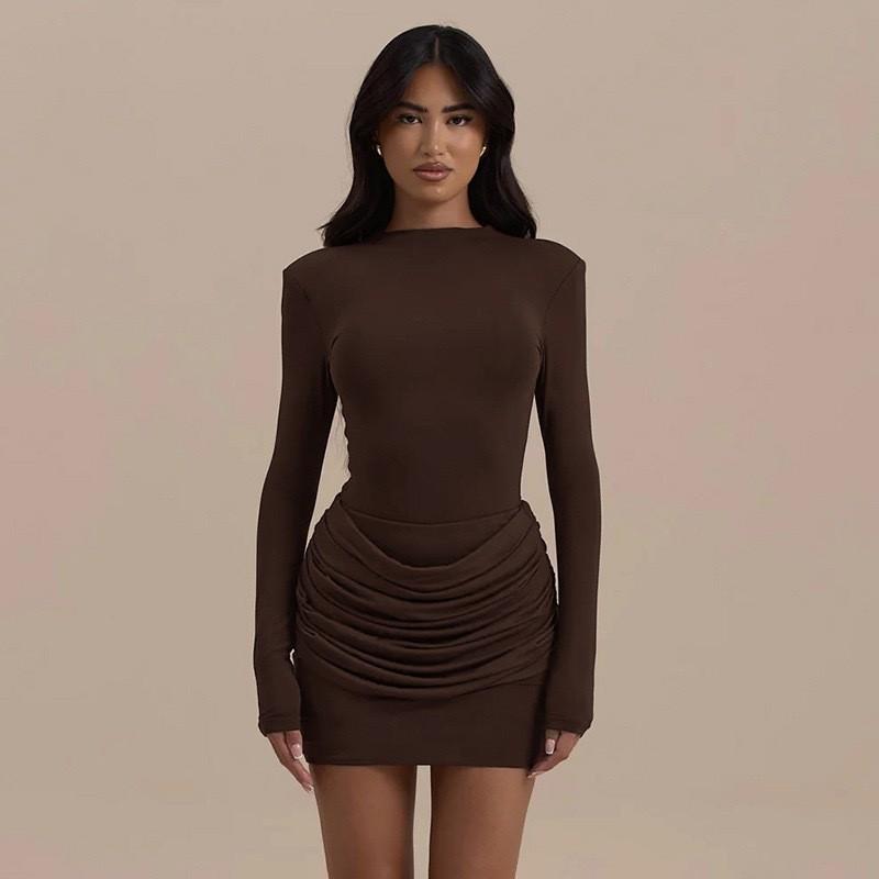 Street Style Long Sleeve Bodycon Dress With Milk Silk Fabric For Casual Wear