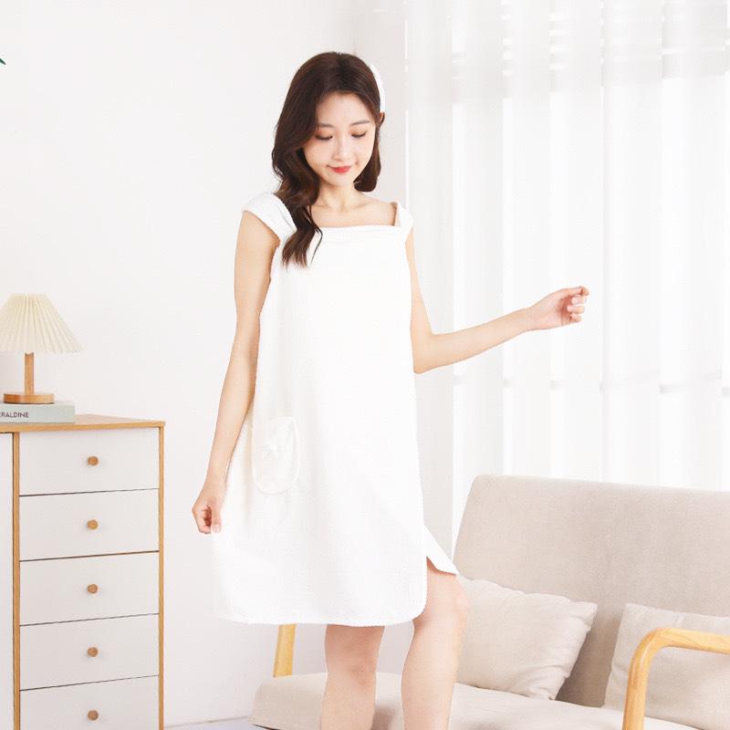 Women's Soft Absorbent Bath Skirt - Thick Coral Fleece Wearable Towel Bathrobe