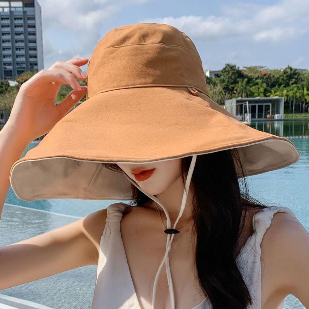 Solid Color Sunscreen Sun Hat UV Protection Hiking Bucket Hat Casual Women Fisherman Hat  Fishing