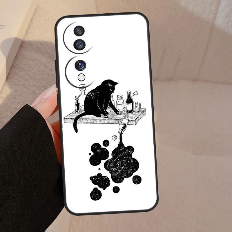 

Black Cats Ink Cute Pet Witch Art For Honor Magic V5 5 6 7 Pro Case For Honor 200 400 Lite 50 70 90 X8a X8b X9a X9b X9c Cover Honor Magic7 Pro