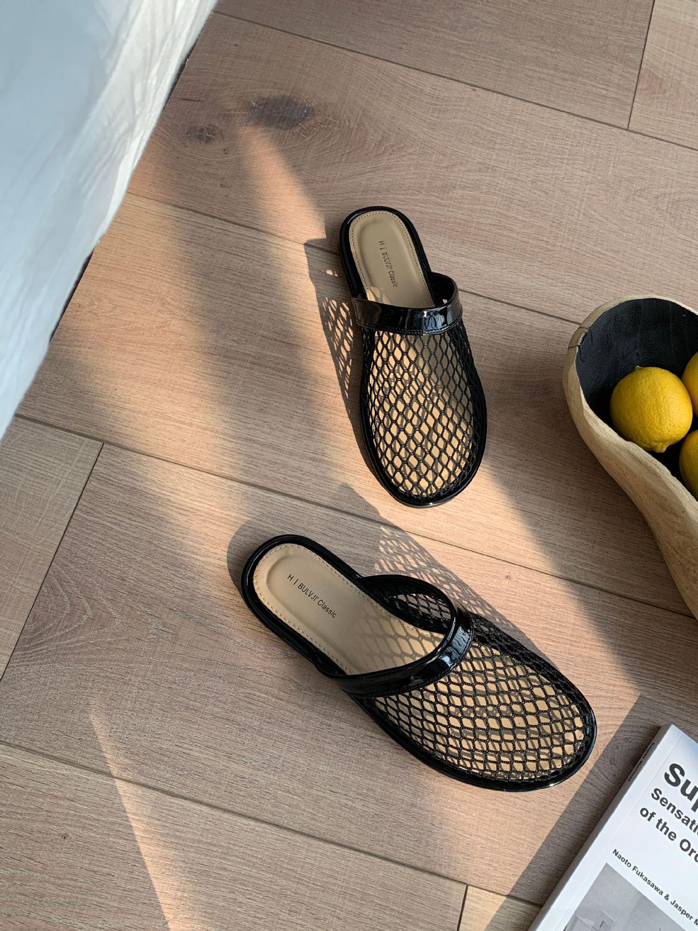 

IPPEUM Women Mules Mesh Red Flat Shoes 2025 Summer Slippers Ballet Flats 245