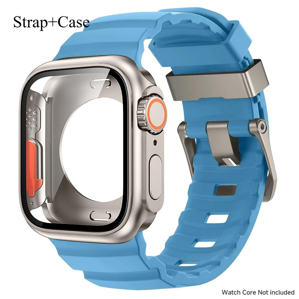 Silicone Strap For Apple Watch 44mm 45mm 46mm Bracelet+Screen Protectores Change To Ultra For iWatch Series 11 10 9 8 7 SE 6 5