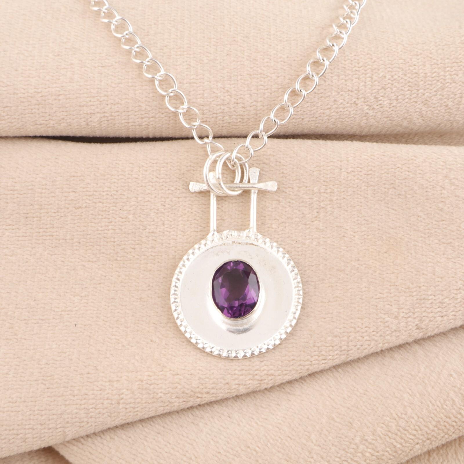 

Amethyst Gemstone 925 Sterling Silver Jewelry Handmade Bezel Set Pendant 1.4 PP-57-12