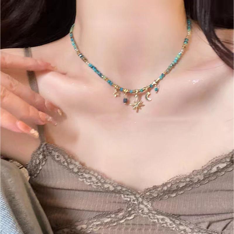 Vintage Natural Stone Beaded Bracelets Metal Star Pendant Necklace Bohemian Charm Jewelry Beads Texture for Women