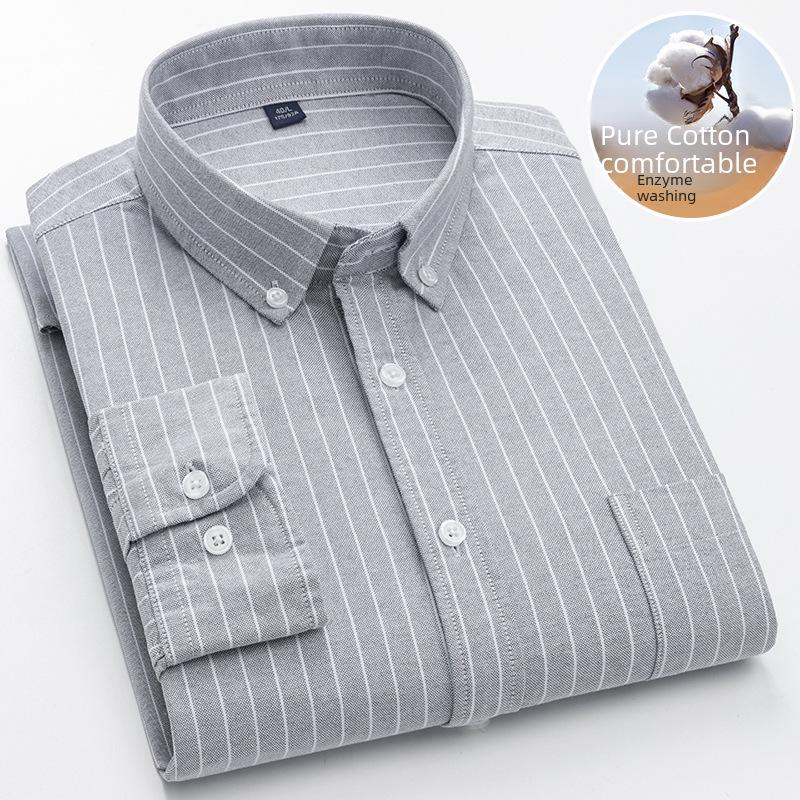 Hot Wind Men's Square Neck Long Sleeve Oxford Shirt - 2025 Spring Collection, Breathable & Comfortable Casual Wear