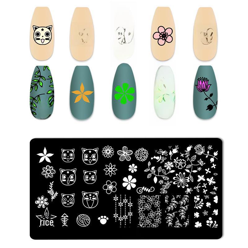 Nail Art Silicone Stamp & Geometric Steel Plate Set