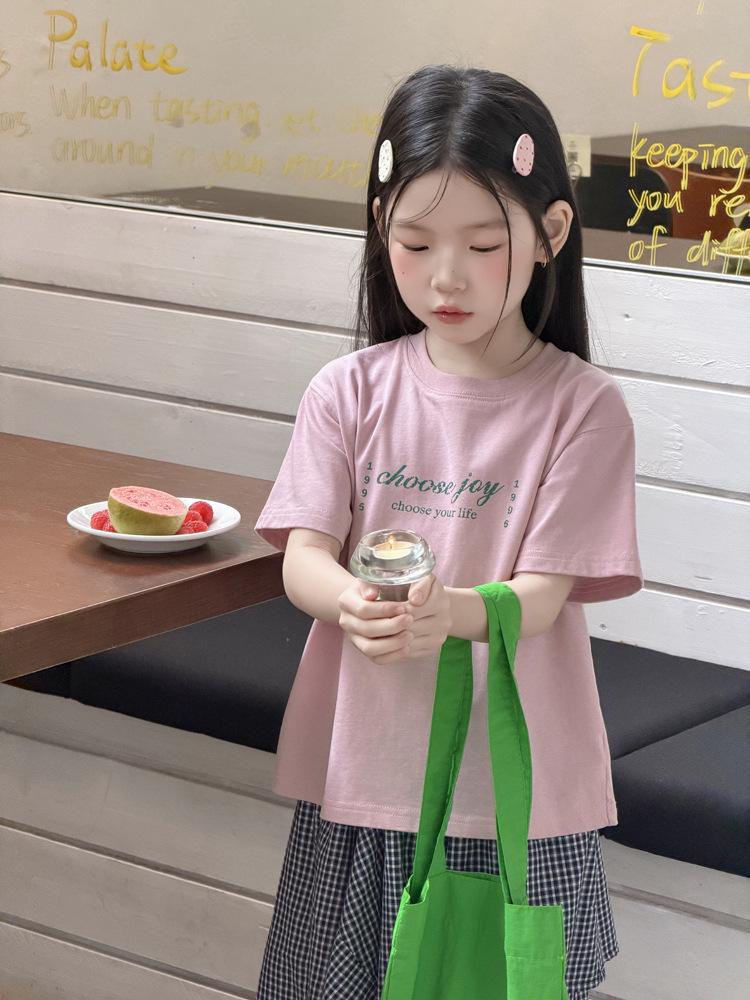 Kids' Summer Short Sleeve T-shirt - Korean Style, Loose Fit, Breathable, Casual Round Neck with Letter Print