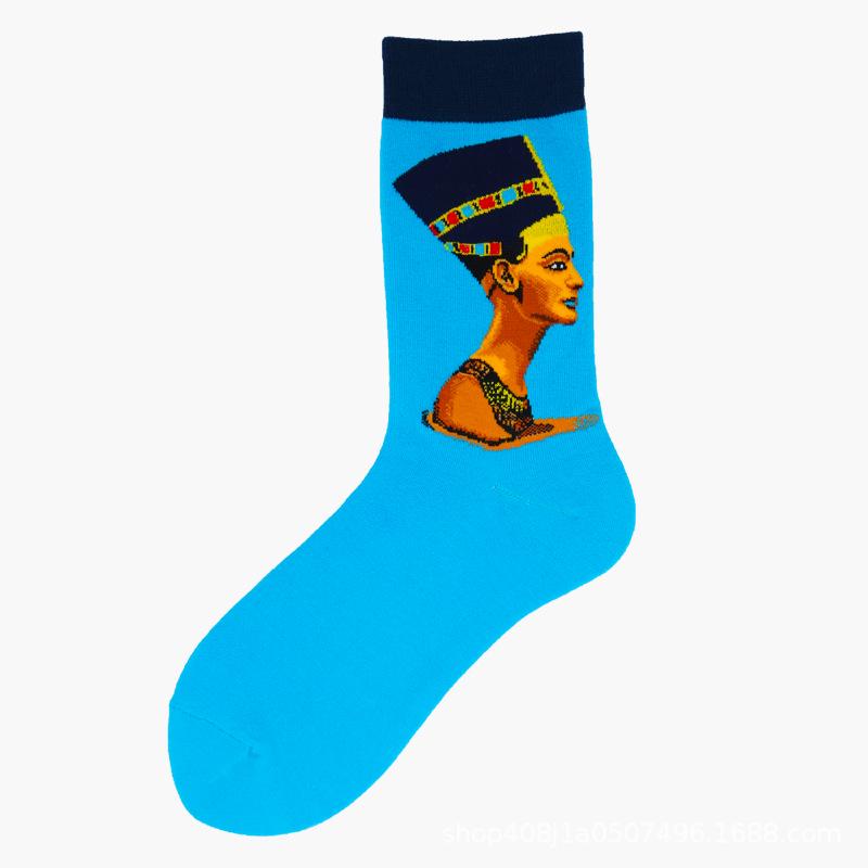 European & American Creative Oil Painting Mid-Calf Socks: Trendy Autumn/Winter High-Tube Cotton Socks