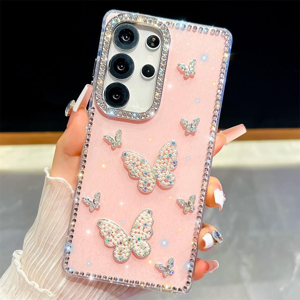Handmade Sparkly Diamond Butterfly Swarm IMD Phone Case, Compatible with Samsung S23 Ultra/S24/S25 & A07/A15/A16/A17/A26/A35/A36/A55/A56