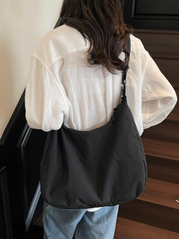 Nylon Single Shoulder Bag Large Capacity With Zipper Closure For Daily Use