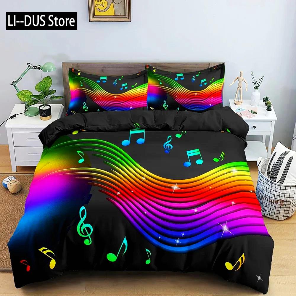 Music Notes Duvet Cover For Boys,Girls Room Decor Rock Music Themed Comforter Cover Musical Pattern Bedding Set Full Queen Size