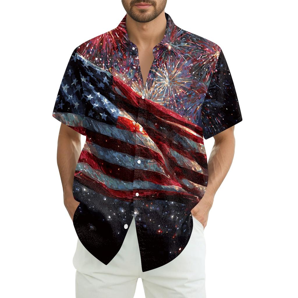 Men's Summer Casual Independence Day Print Short-Sleeve Shirt