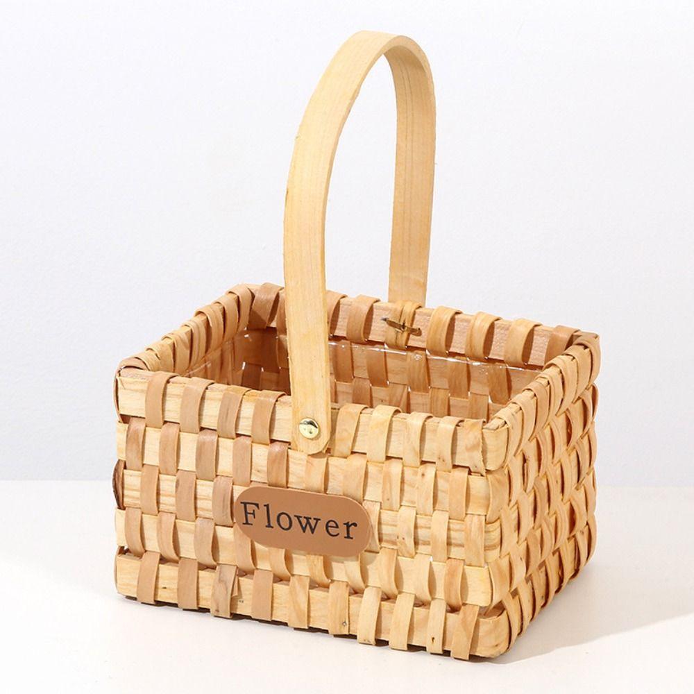 Practical Rustic Style Handwoven Flower Basket with Handle Handmade Storage Basket Serving Basket Organizer Basket Holiday Gift