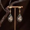 Antique New Chinese Long Earrings Imitation Pearl Water Drop Lotus Earrings Women'S National Tide Elegant Retro New Chinese Earrings