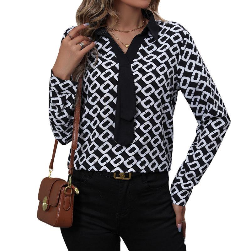 Spring and Autumn Women's Shirt Blouse Temperament Elegant Long Sleeve Printed Women's Shirt
